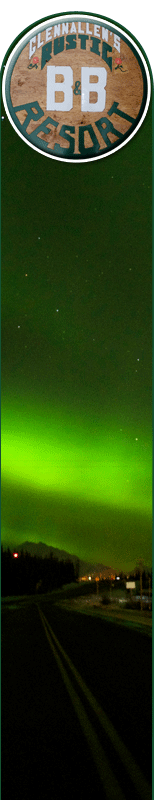 Northern Lights as seen from downtown Glennallen facing east to the Mt. Drum